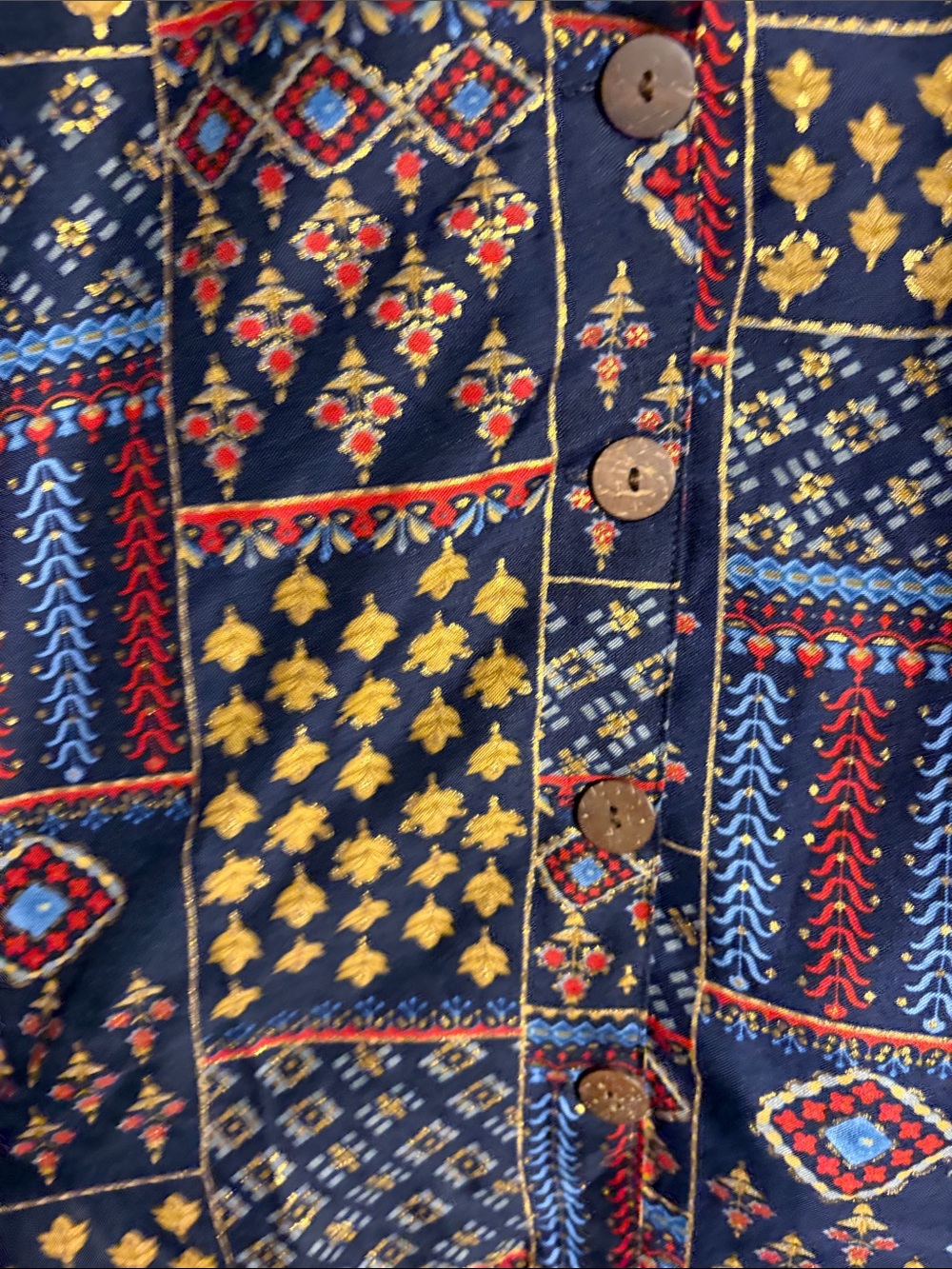 Navy Multi-Pattern Button Front Blouse - Picture 4 of 13